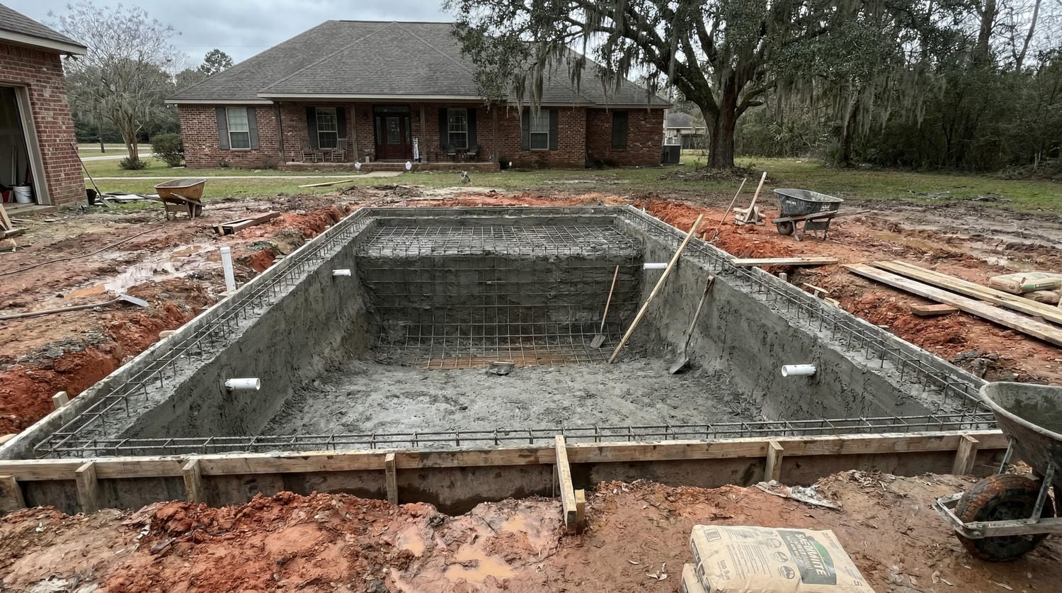 New gunite swimming pool construction underway