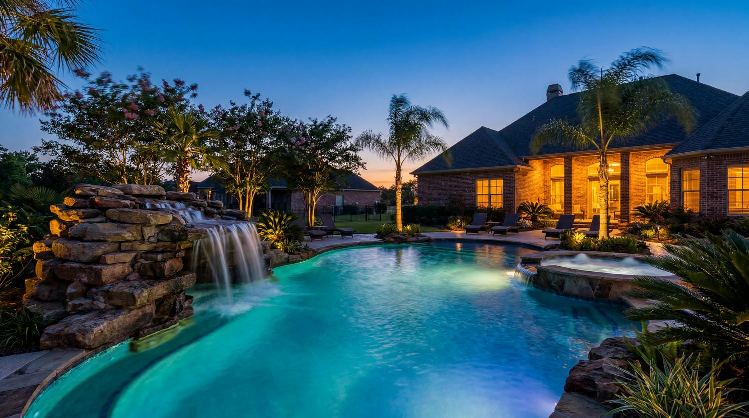 Luxurious freeform pool with tanning ledge — Bocage, Baton Rouge